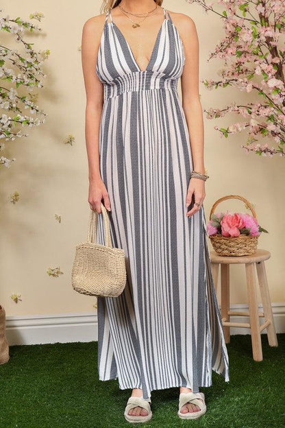 Halter Maxi Striped Dress - RK Collections Boutique