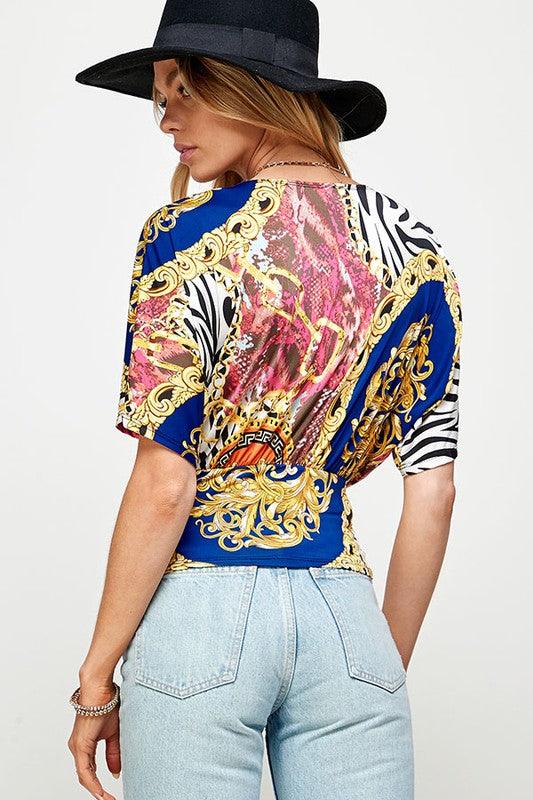 PLUS corset lace up golden swirl print top - RK Collections Boutique