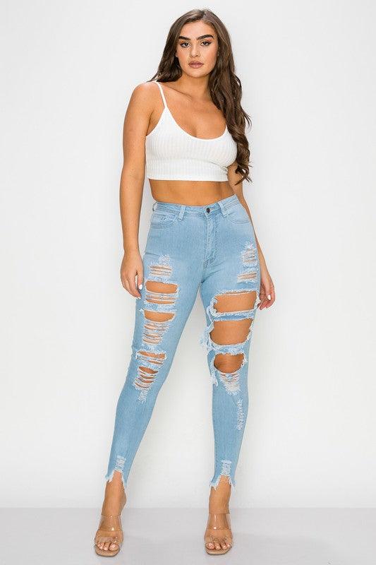 LO-190 High rise destroyed skinny jeans