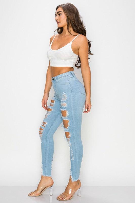 LO-190 High rise destroyed skinny jeans - RK Collections Boutique