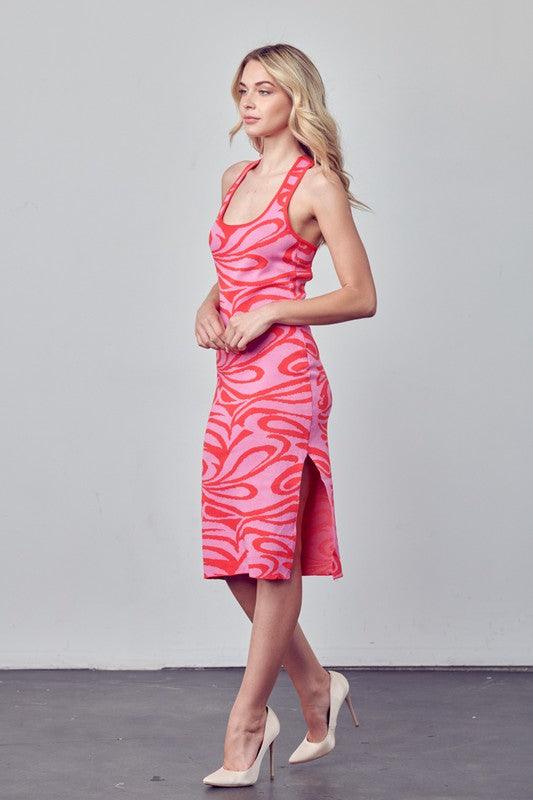 print knit x back midi dress - RK Collections Boutique