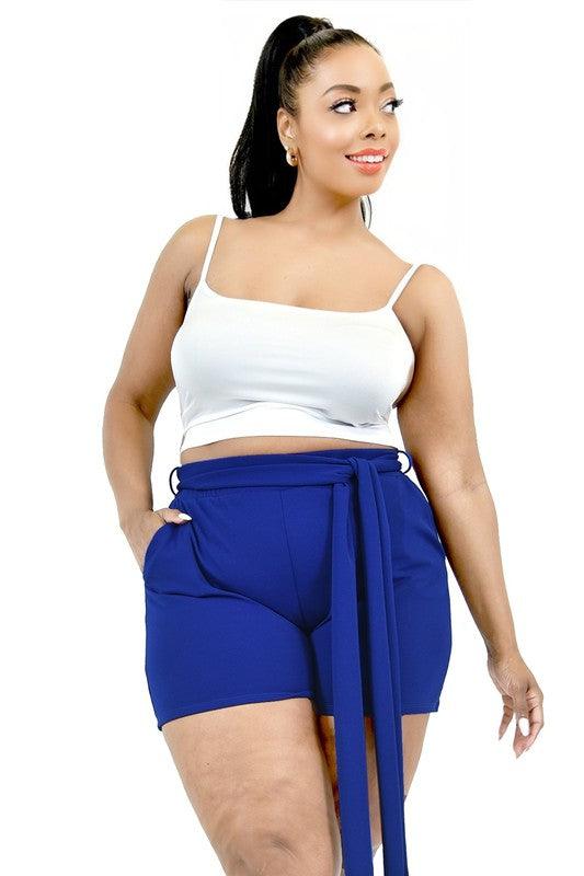 PLUS stretch belted shorts with pockets - RK Collections Boutique