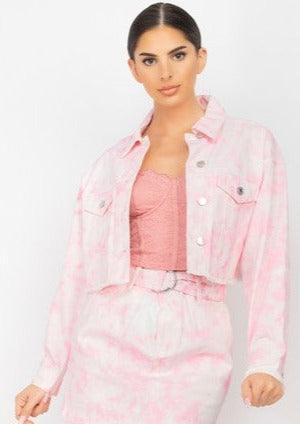 Tie-Dye Cropped Denim Jacket - RK Collections Boutique