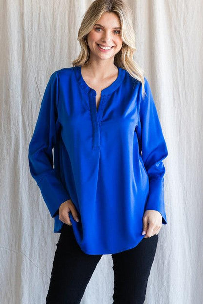 Satin Wide Cuffed Long Sleeves Top - RK Collections Boutique