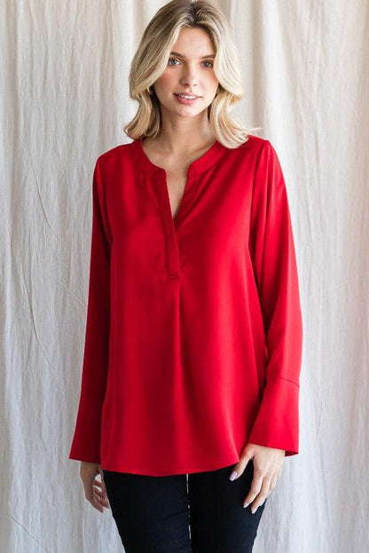 Satin Wide Cuffed Long Sleeves Top - RK Collections Boutique
