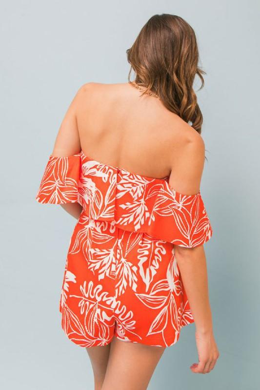 tropical print off the shoulder romper - RK Collections Boutique