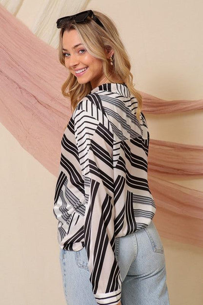 Long Sleeve Abstract Stripes Button Down Shirt - RK Collections Boutique