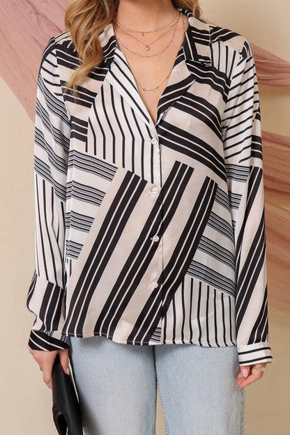 Long Sleeve Abstract Stripes Button Down Shirt - RK Collections Boutique