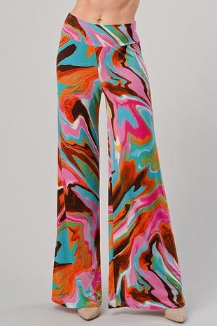 PLUS Printed Wide Leg Pull-on Pants - RK Collections Boutique