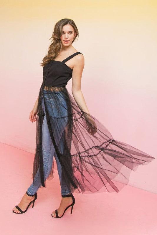 twill/tulle combination top - RK Collections Boutique