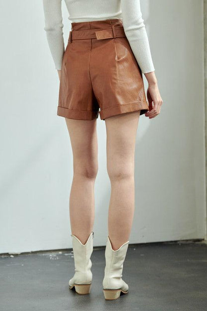 high waist belted faux leather shorts - RK Collections Boutique