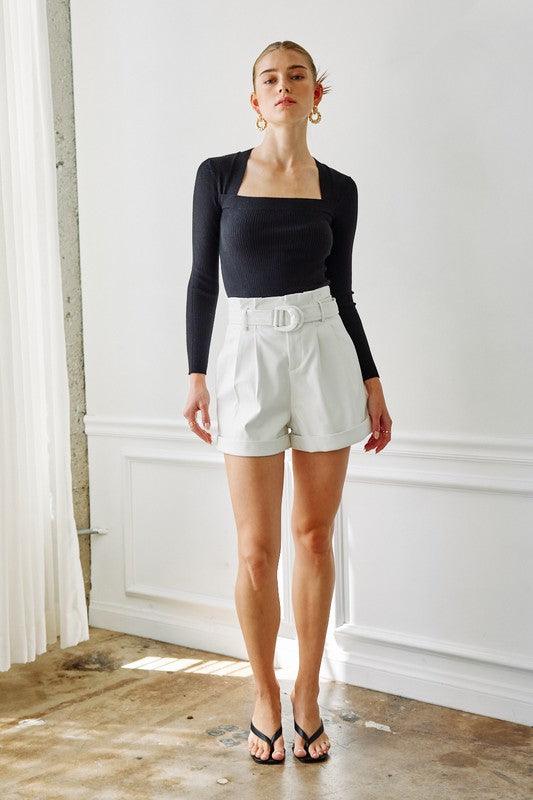 high waist belted faux leather shorts - RK Collections Boutique