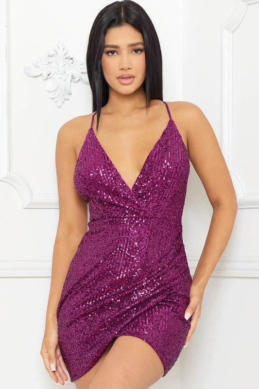 sleeveless X back strap sequin mini dress - RK Collections Boutique