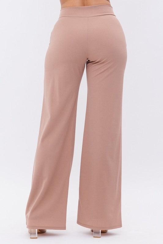 front buckle trim detail straight leg pants - RK Collections Boutique