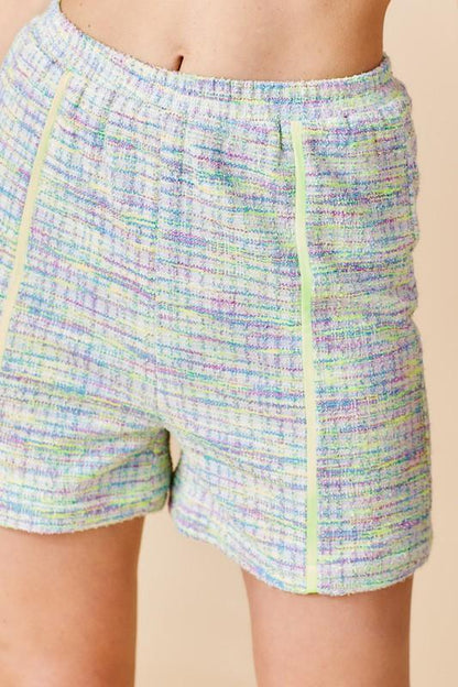 Elastic Band Stretch Tweed Shorts - tarpiniangroup