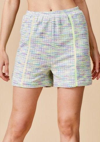Elastic Band Stretch Tweed Shorts - tarpiniangroup
