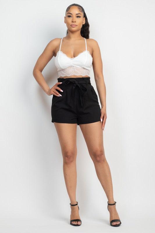 Elastic Waist Belted Paperbag Short - RK Collections Boutique