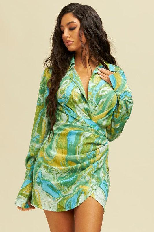 spring waves wrapped shirt dress - RK Collections Boutique