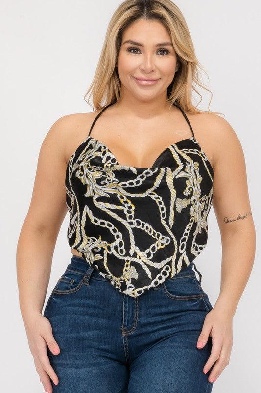 PLUS Rope Print Open Back Scarf Top - RK Collections Boutique