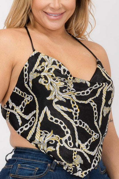PLUS Rope Print Open Back Scarf Top - RK Collections Boutique