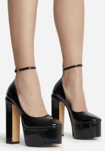 patent ankle strap platform chunky heel pump - RK Collections Boutique
