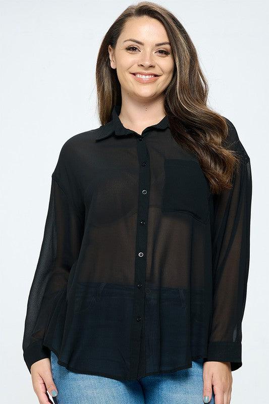 PLUS Long Sleeve Relax Fit Button Up Blouse