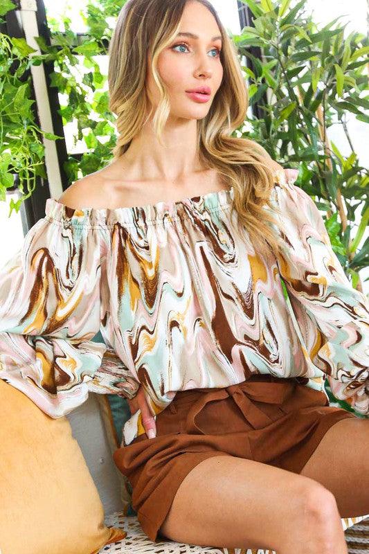 Marble Printed Woven Off Shoulder Top - RK Collections Boutique
