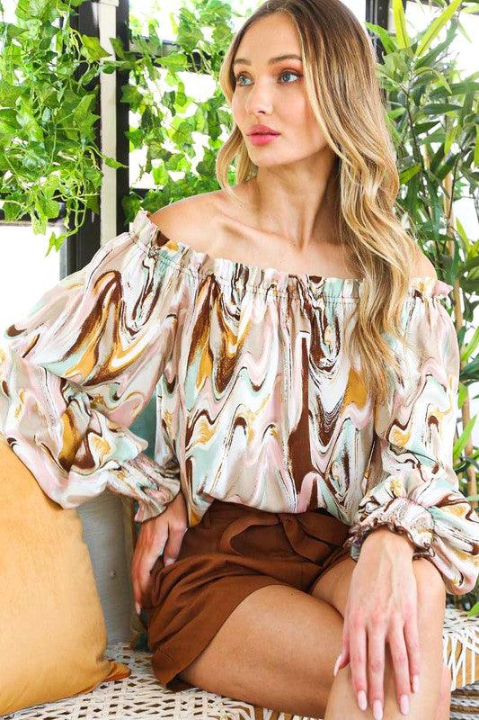 Marble Printed Woven Off Shoulder Top - RK Collections Boutique
