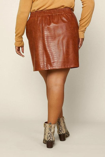 PLUS Vegan Leather Croc Mini Skirt - RK Collections Boutique