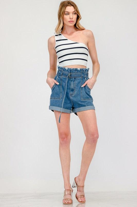 one shoulder striped crop top - RK Collections Boutique