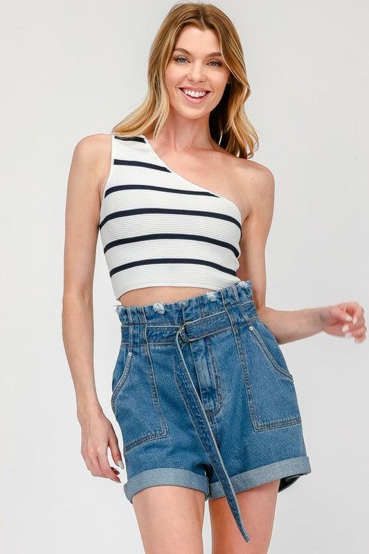 One shoulder striped discount top