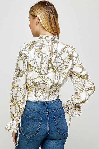 Rope print high neck long sleeve blouse - RK Collections Boutique