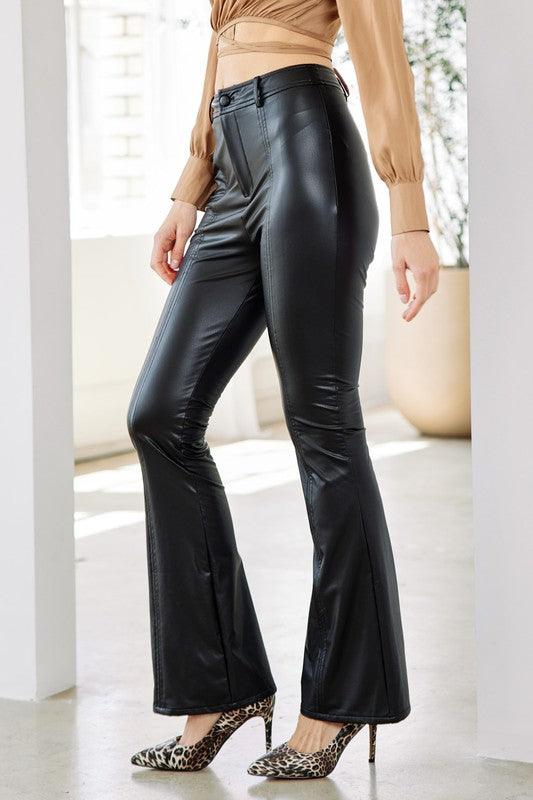 faux leather front seam bootcut pants - RK Collections Boutique