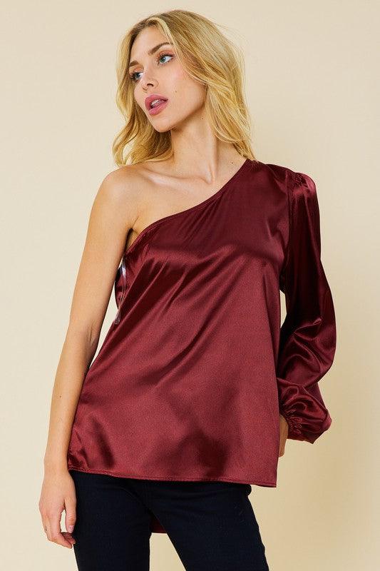 one sleeve satin top - RK Collections Boutique