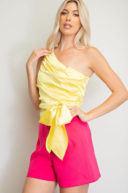 Satin One Shoulder Top w/ Tie - RK Collections Boutique