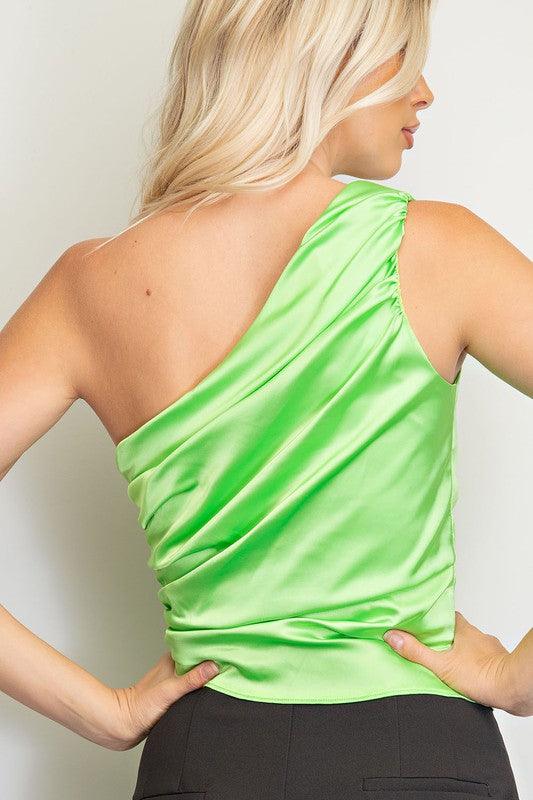Satin One Shoulder Top w/ Tie - RK Collections Boutique