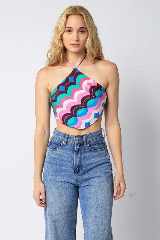 print tie back halter Top - alomfejto