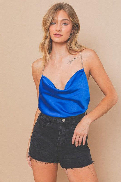 crystal strap satin cowl neck halter top - RK Collections Boutique