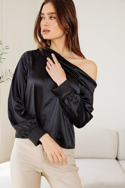 off one shoulder satin top - RK Collections Boutique