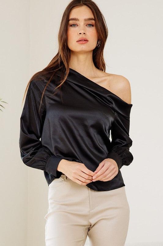 off one shoulder satin top - RK Collections Boutique