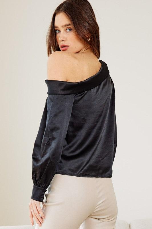 Black satin discount one shoulder top