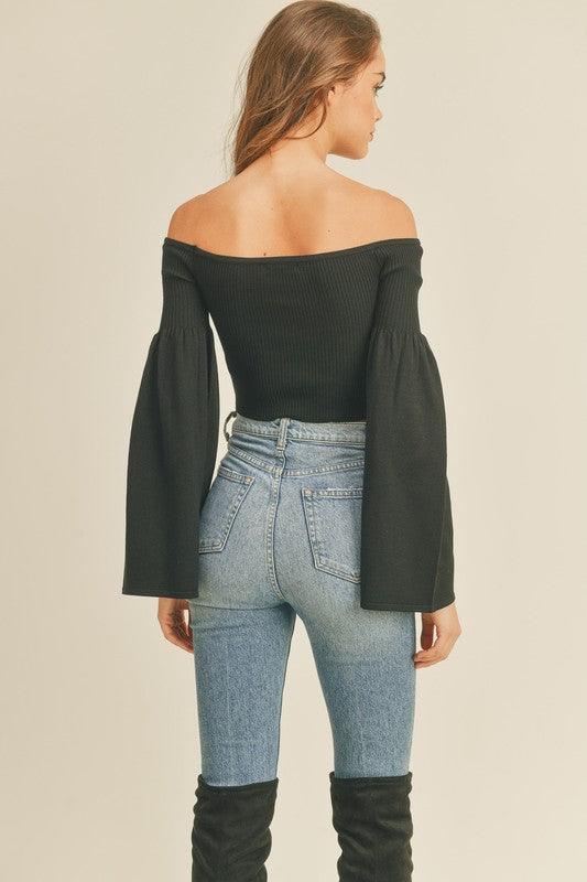 knit bell sleeve off the shoulder crop top - RK Collections Boutique