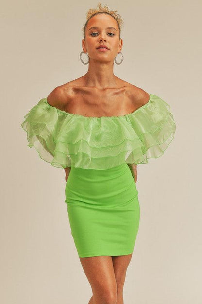 organza ruffle off the shoulder dress - RK Collections Boutique