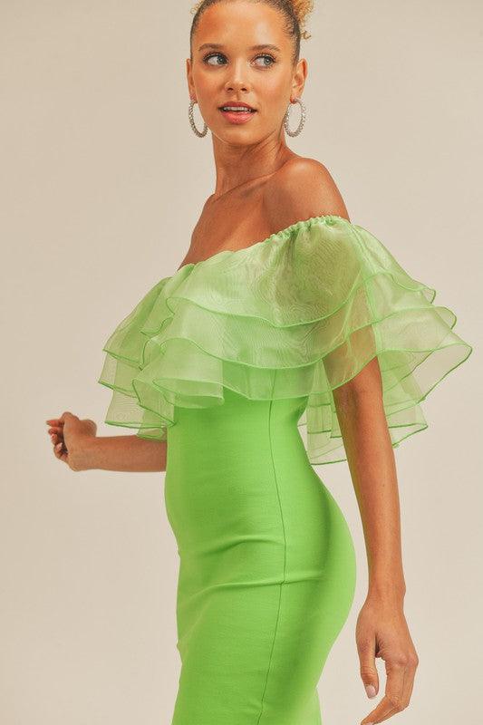 organza ruffle off the shoulder dress - RK Collections Boutique