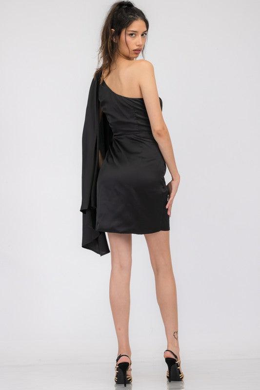 satin one shoulder cape dress - RK Collections Boutique