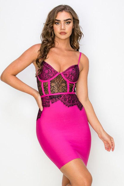 lace overlay bandage bustier dress - RK Collections Boutique