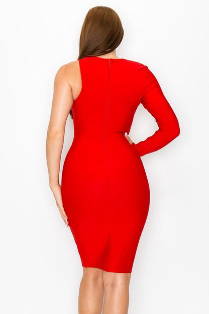 sheer inset one sleeve bandage dress - RK Collections Boutique