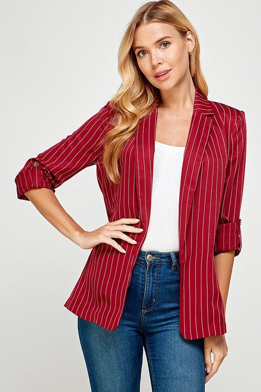 pin stripe roll sleeve blazer - RK Collections Boutique