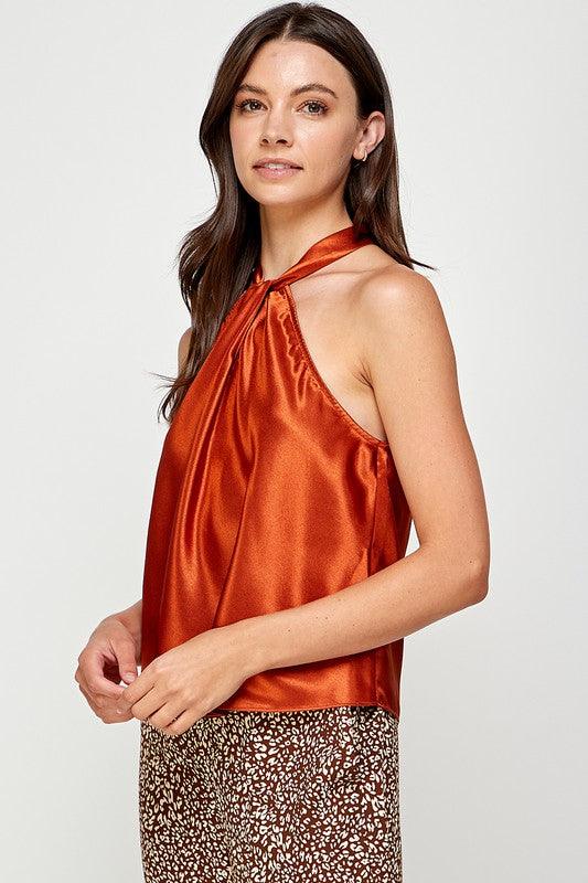 crossover satin halter top - RK Collections Boutique
