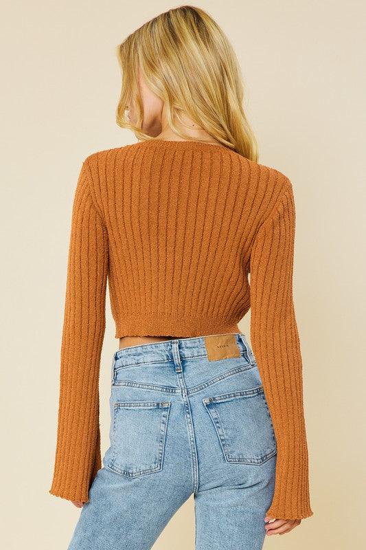 ribbed crop sweater w/ flare sleeves